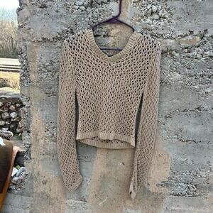 Womens Vintage Y2k metallic knit hooded sweater Sz M beach Boho resort Summer